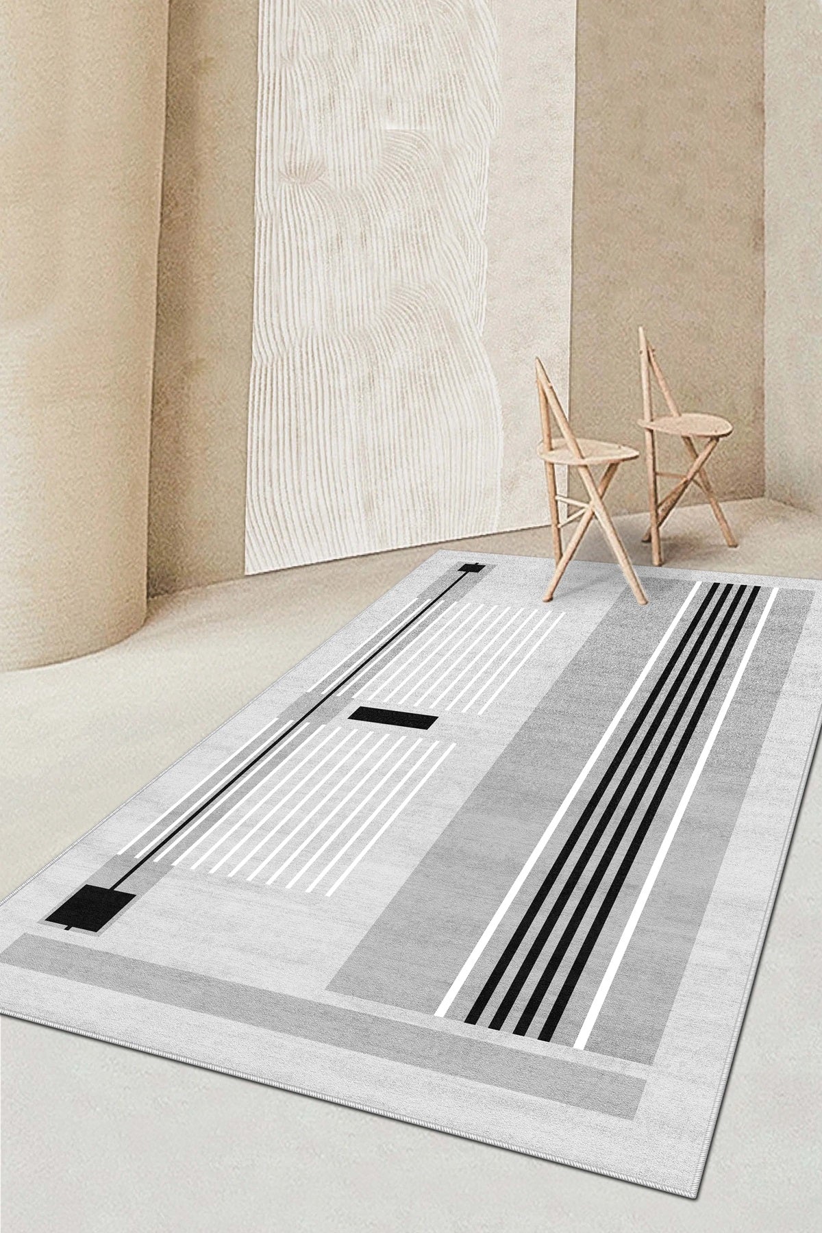 West Home Dijital Baskılı Yıkanabilir Kaymaz Taban Salon, Mutfak ve Yolluk Halısı-602 Grey