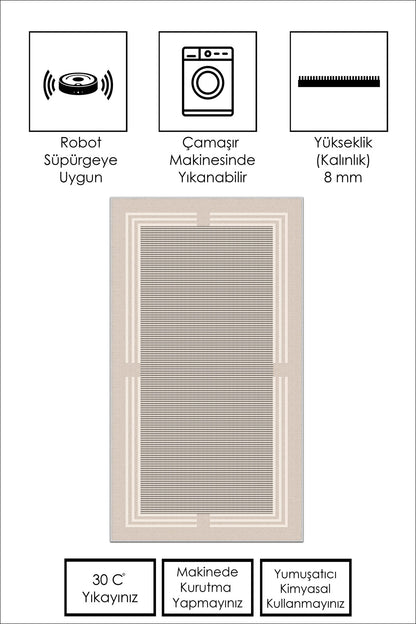 West Home Dijital Baskılı Yıkanabilir Kaymaz Taban Salon, Mutfak ve Yolluk Halısı-603 Beige