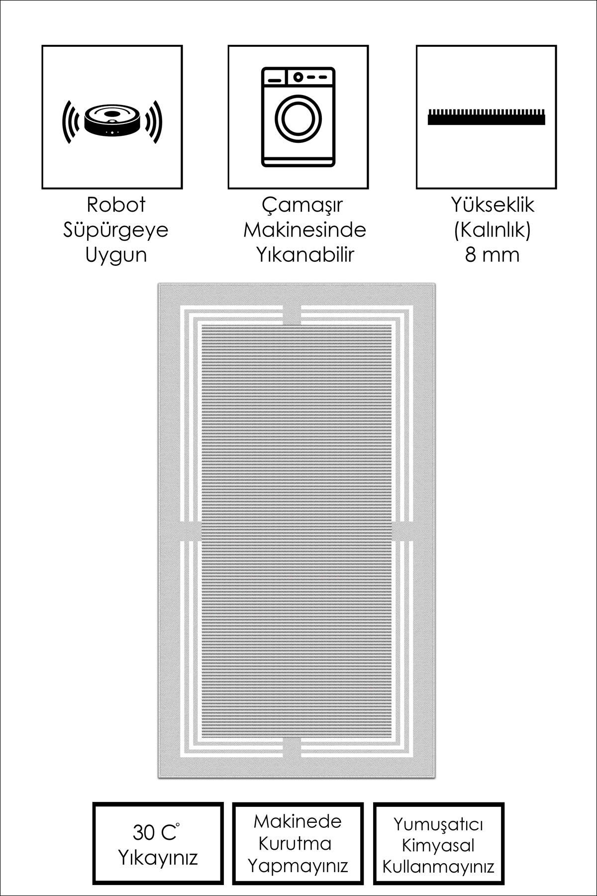 West Home Dijital Baskılı Yıkanabilir Kaymaz Taban Salon, Mutfak ve Yolluk Halısı-603 Grey