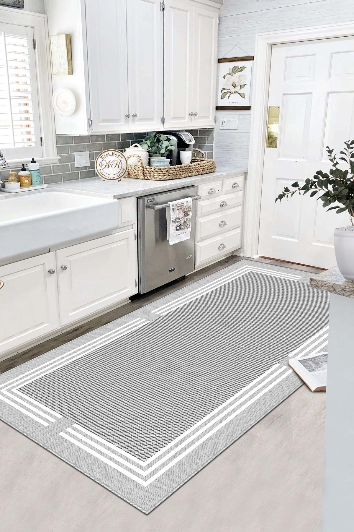 West Home Dijital Baskılı Yıkanabilir Kaymaz Taban Salon, Mutfak ve Yolluk Halısı-603 Grey