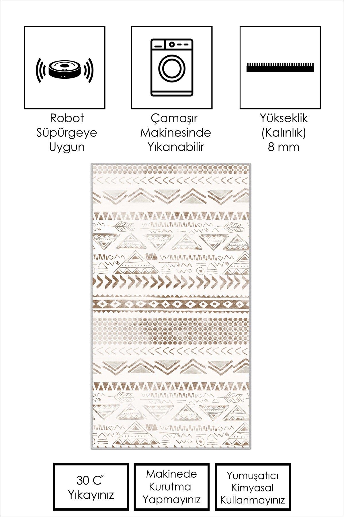 West Home Dijital Baskılı Yıkanabilir Kaymaz Taban Salon, Mutfak ve Yolluk Halısı-604 Beige