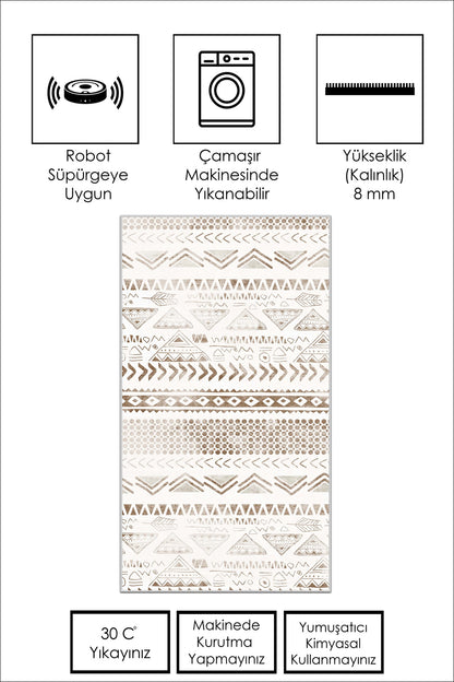 West Home Dijital Baskılı Yıkanabilir Kaymaz Taban Salon, Mutfak ve Yolluk Halısı-604 Beige