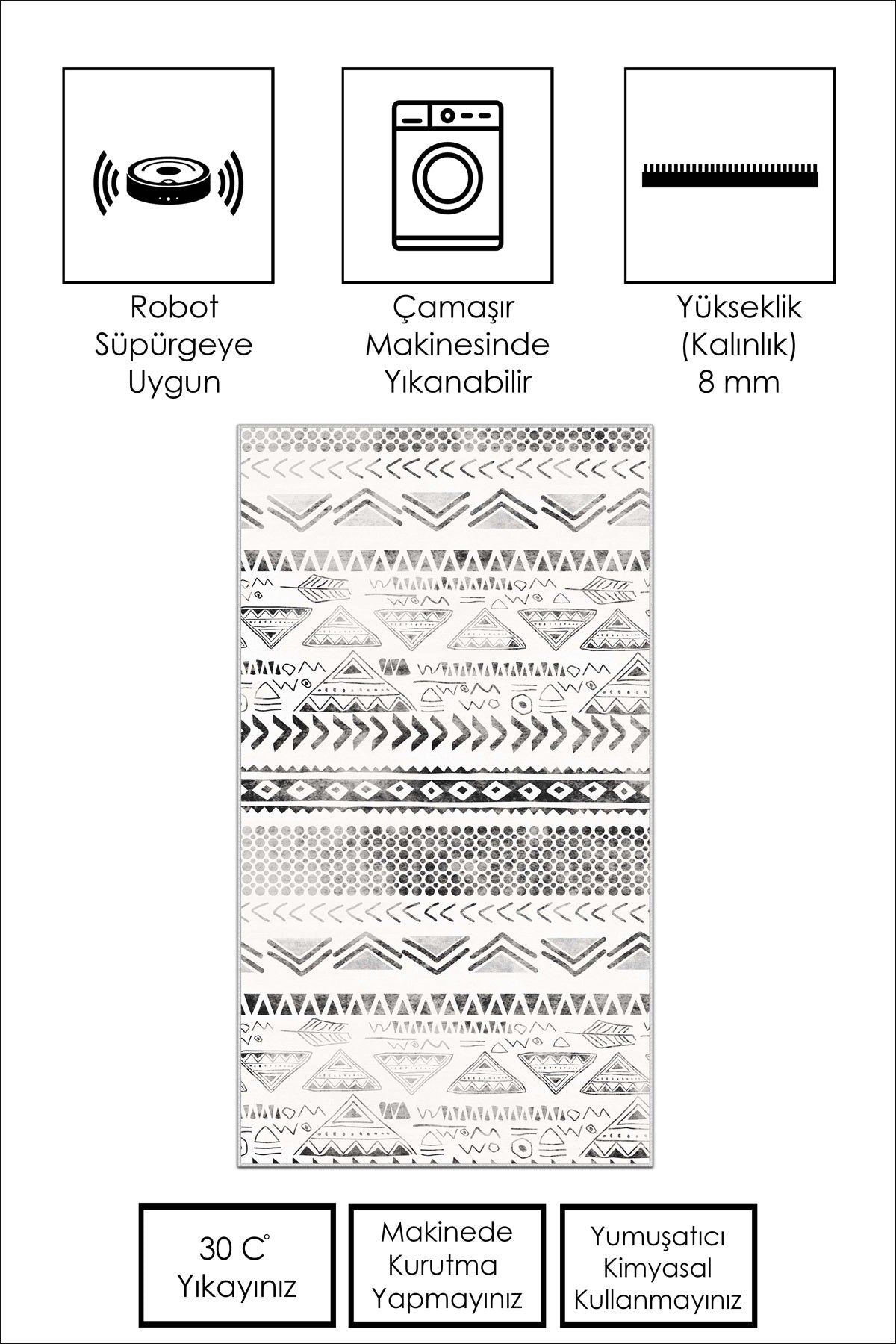 West Home Dijital Baskılı Yıkanabilir Kaymaz Taban Salon, Mutfak ve Yolluk Halısı-604 Black