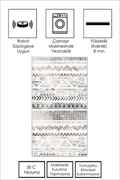 West Home Dijital Baskılı Yıkanabilir Kaymaz Taban Salon, Mutfak ve Yolluk Halısı-604 Black