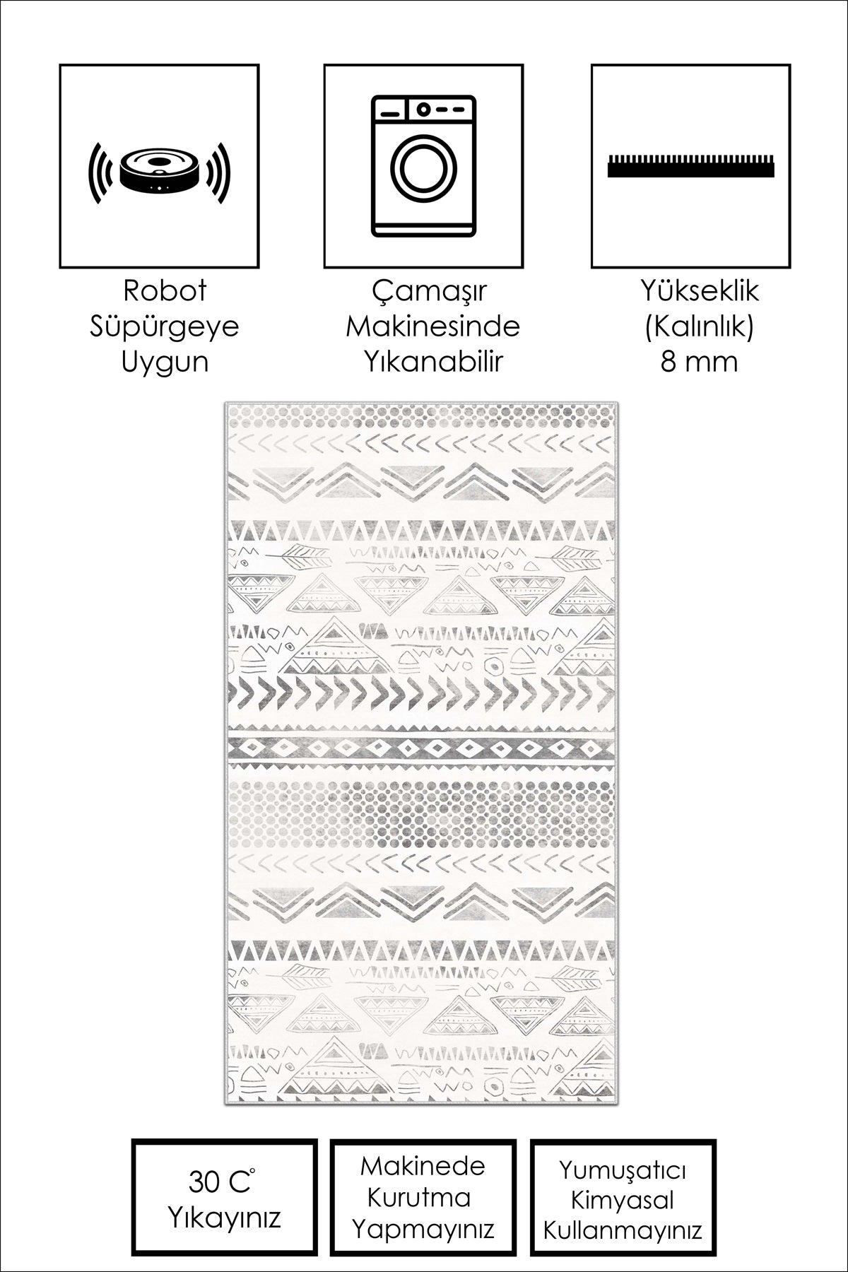 West Home Dijital Baskılı Yıkanabilir Kaymaz Taban Salon, Mutfak ve Yolluk Halısı-604 Grey