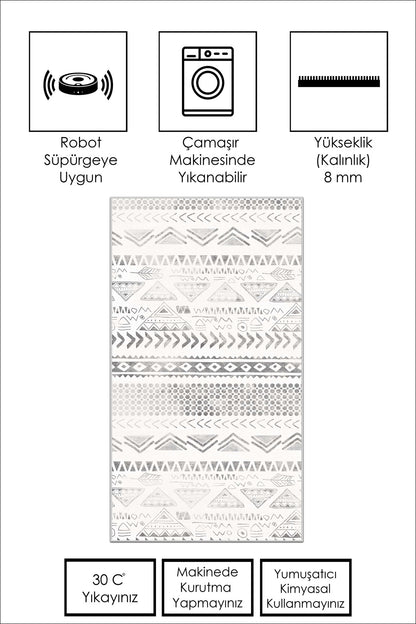 West Home Dijital Baskılı Yıkanabilir Kaymaz Taban Salon, Mutfak ve Yolluk Halısı-604 Grey