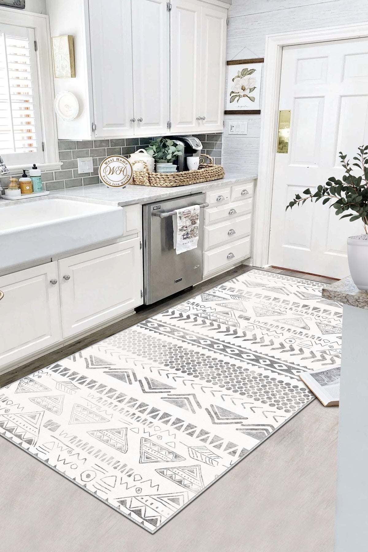 West Home Dijital Baskılı Yıkanabilir Kaymaz Taban Salon, Mutfak ve Yolluk Halısı-604 Grey