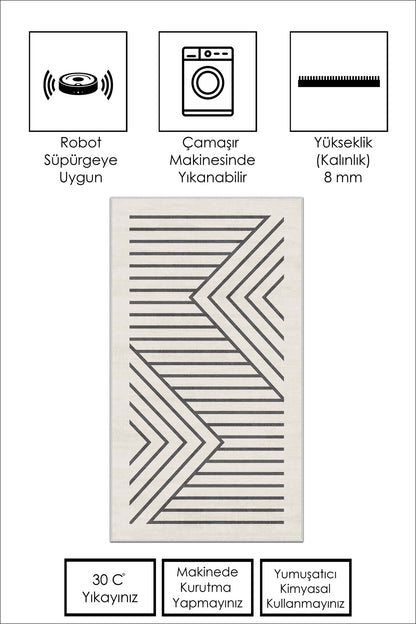 West Home Dijital Baskılı Yıkanabilir Kaymaz Taban Salon, Mutfak ve Yolluk Halısı-605 White