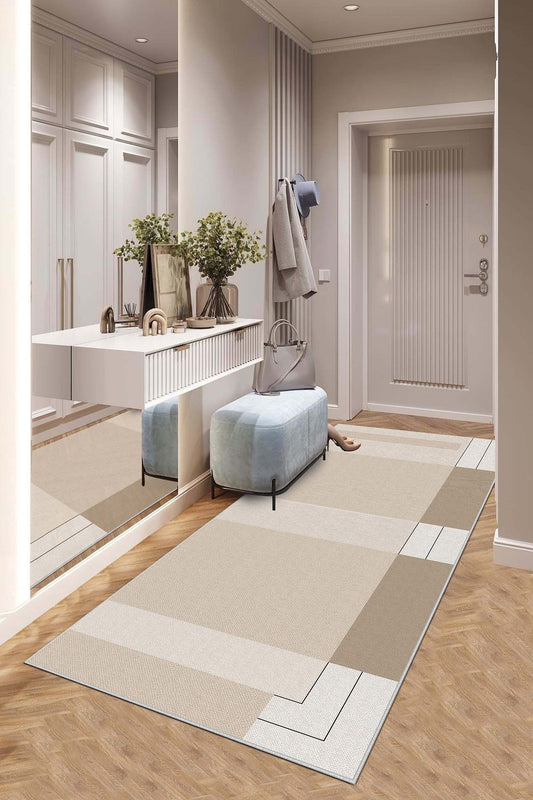 West Home Dijital Baskılı Yıkanabilir Kaymaz Taban Salon, Mutfak ve Yolluk Halısı-606 Beige