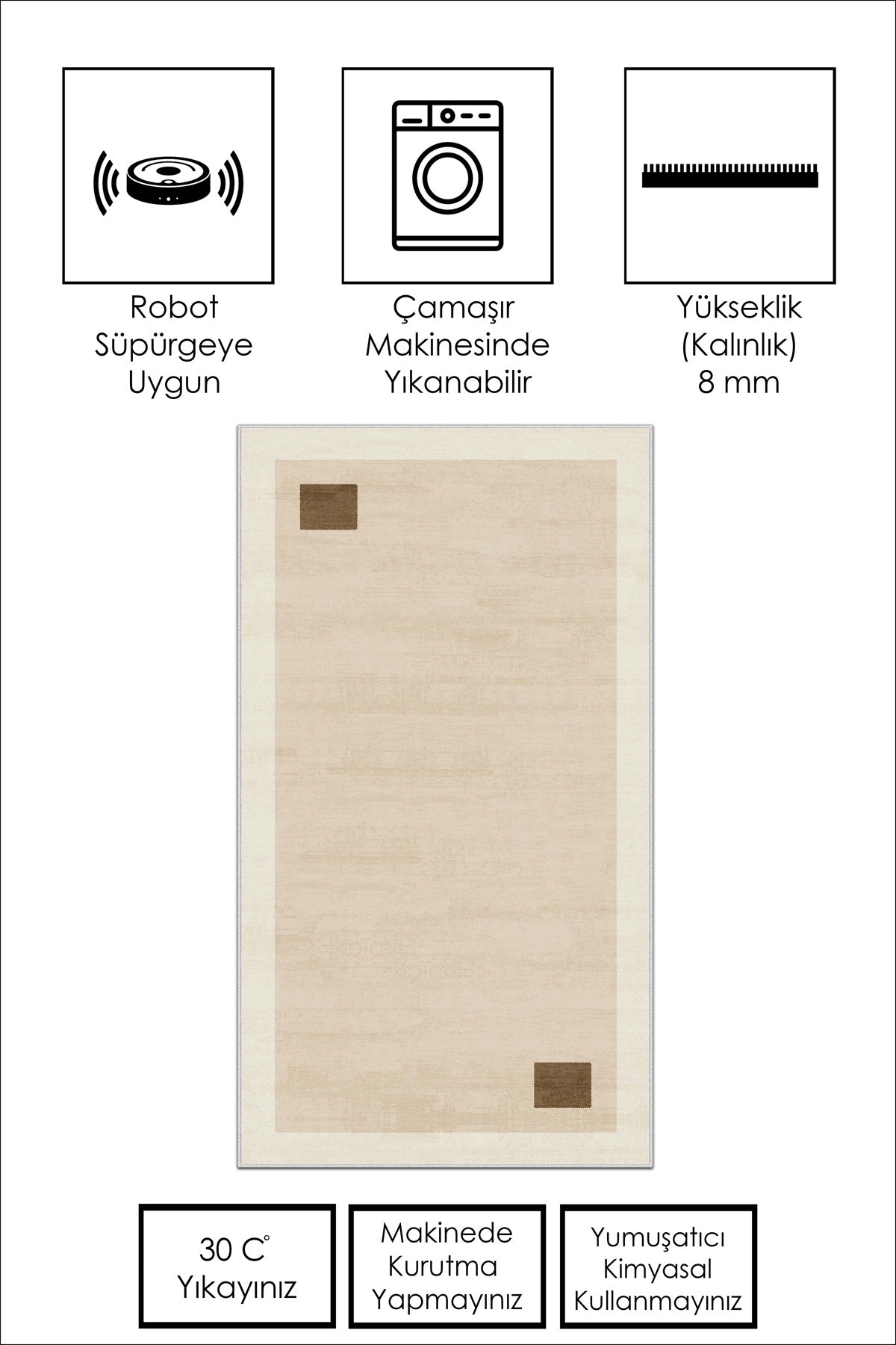 West Home Dijital Baskılı Yıkanabilir Kaymaz Taban Salon, Mutfak ve Yolluk Halısı-607 Beige