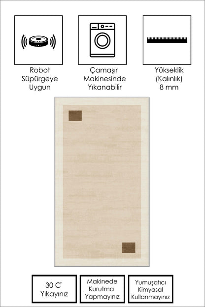 West Home Dijital Baskılı Yıkanabilir Kaymaz Taban Salon, Mutfak ve Yolluk Halısı-607 Beige