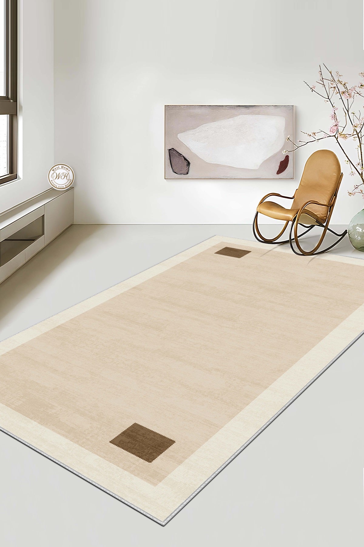 West Home Dijital Baskılı Yıkanabilir Kaymaz Taban Salon, Mutfak ve Yolluk Halısı-607 Beige