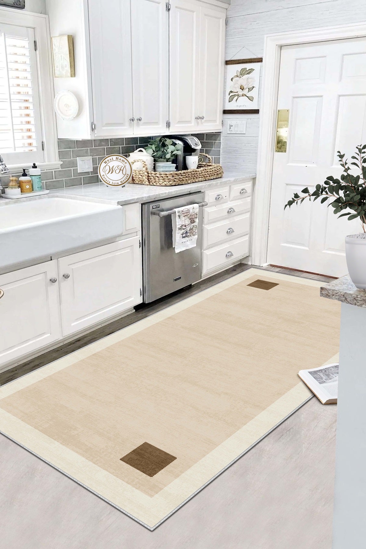 West Home Dijital Baskılı Yıkanabilir Kaymaz Taban Salon, Mutfak ve Yolluk Halısı-607 Beige