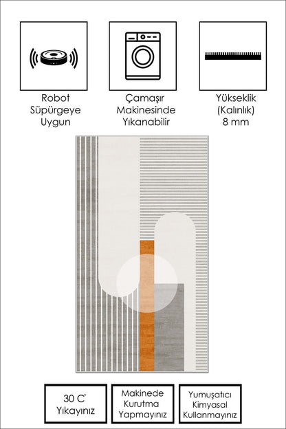 West Home Dijital Baskılı Yıkanabilir Kaymaz Taban Salon, Mutfak ve Yolluk Halısı-608 Grey