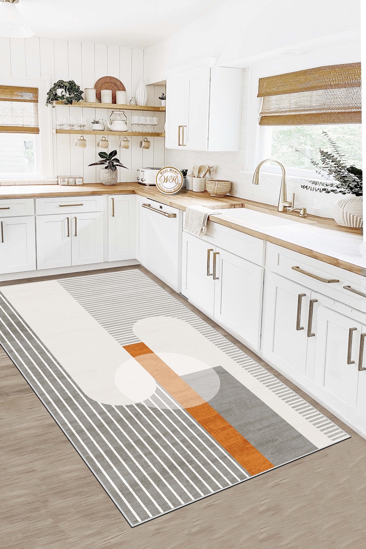 West Home Dijital Baskılı Yıkanabilir Kaymaz Taban Salon, Mutfak ve Yolluk Halısı-608 Grey