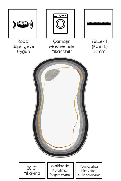 West Home Dijital Baskılı Yıkanabilir Kaymaz Taban Salon, Mutfak ve Yolluk Halısı-609 White