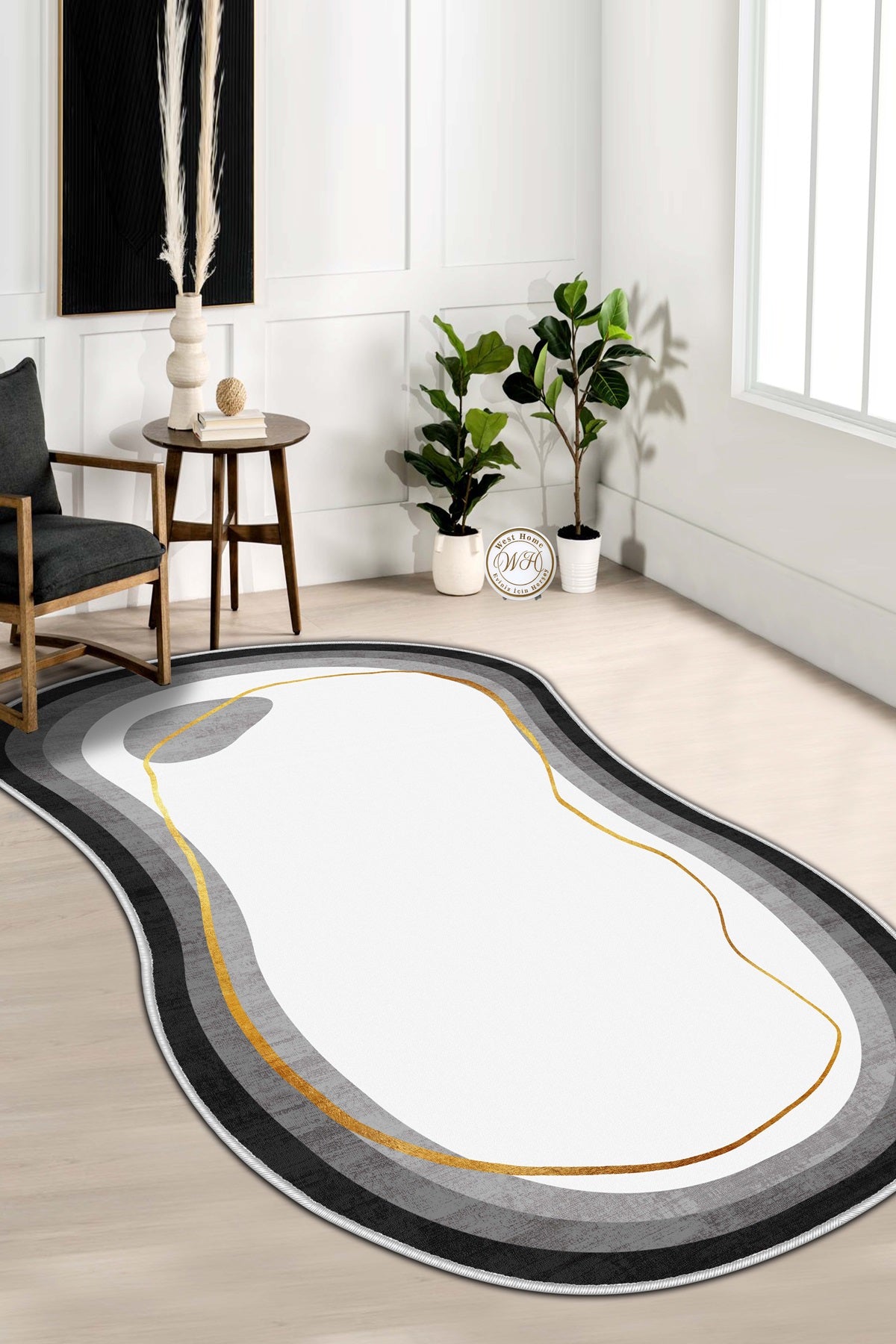 West Home Dijital Baskılı Yıkanabilir Kaymaz Taban Salon, Mutfak ve Yolluk Halısı-609 White