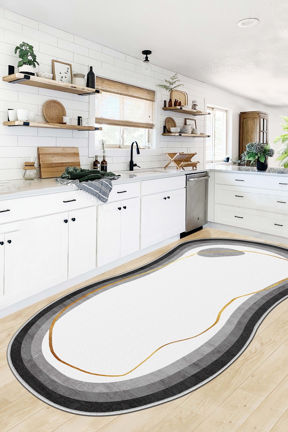 West Home Dijital Baskılı Yıkanabilir Kaymaz Taban Salon, Mutfak ve Yolluk Halısı-609 White