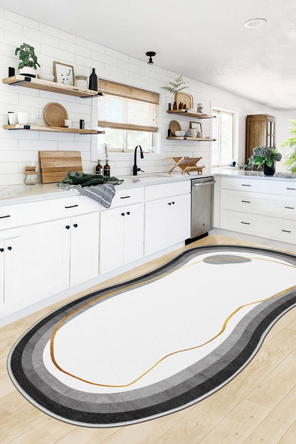 West Home Dijital Baskılı Yıkanabilir Kaymaz Taban Salon, Mutfak ve Yolluk Halısı-609 White