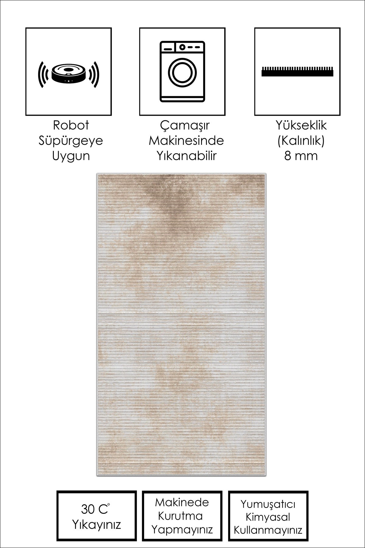 West Home Dijital Baskılı Yıkanabilir Kaymaz Taban Salon, Mutfak ve Yolluk Halısı-610 Beige