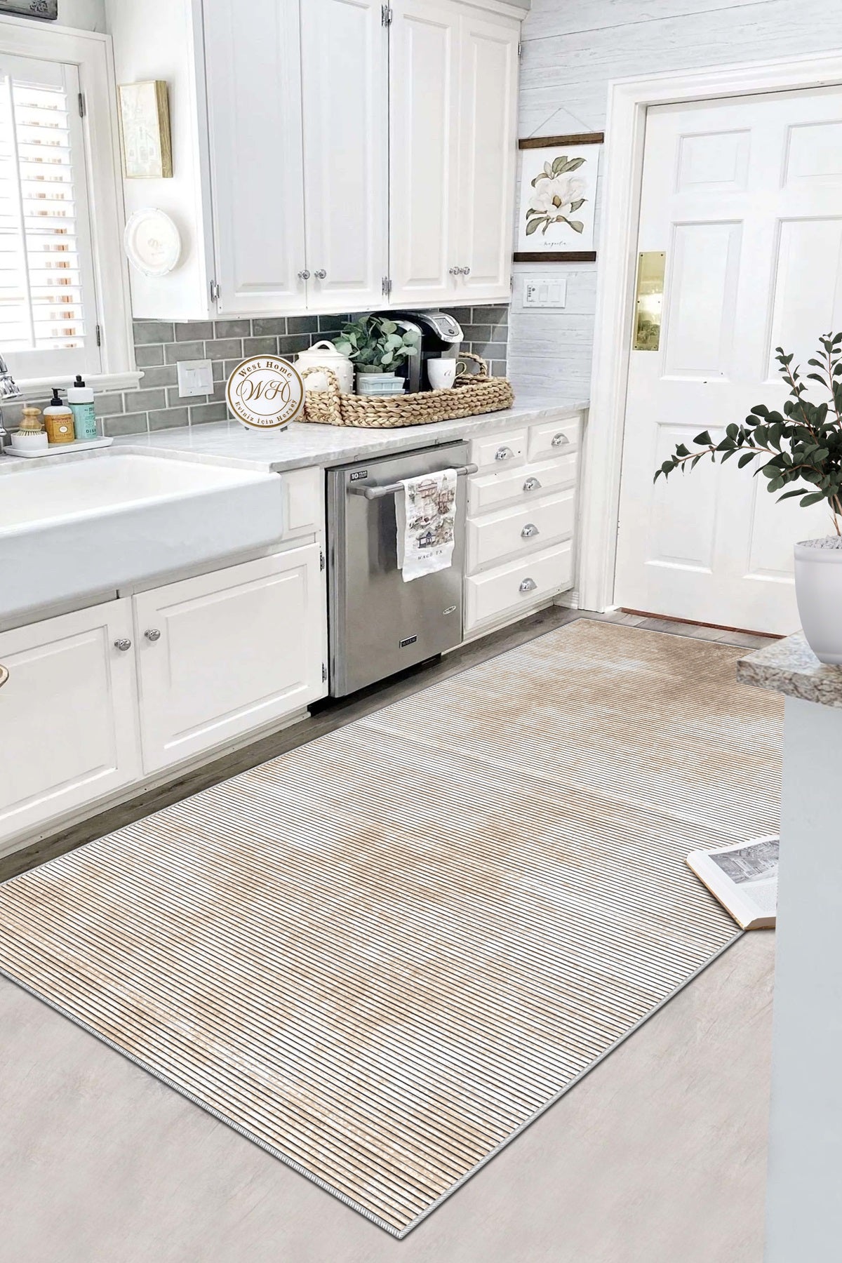 West Home Dijital Baskılı Yıkanabilir Kaymaz Taban Salon, Mutfak ve Yolluk Halısı-610 Beige