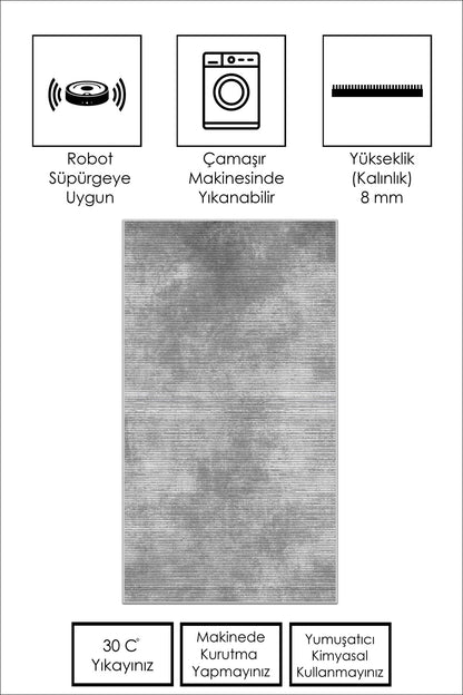 West Home Dijital Baskılı Yıkanabilir Kaymaz Taban Salon, Mutfak ve Yolluk Halısı-610 Grey