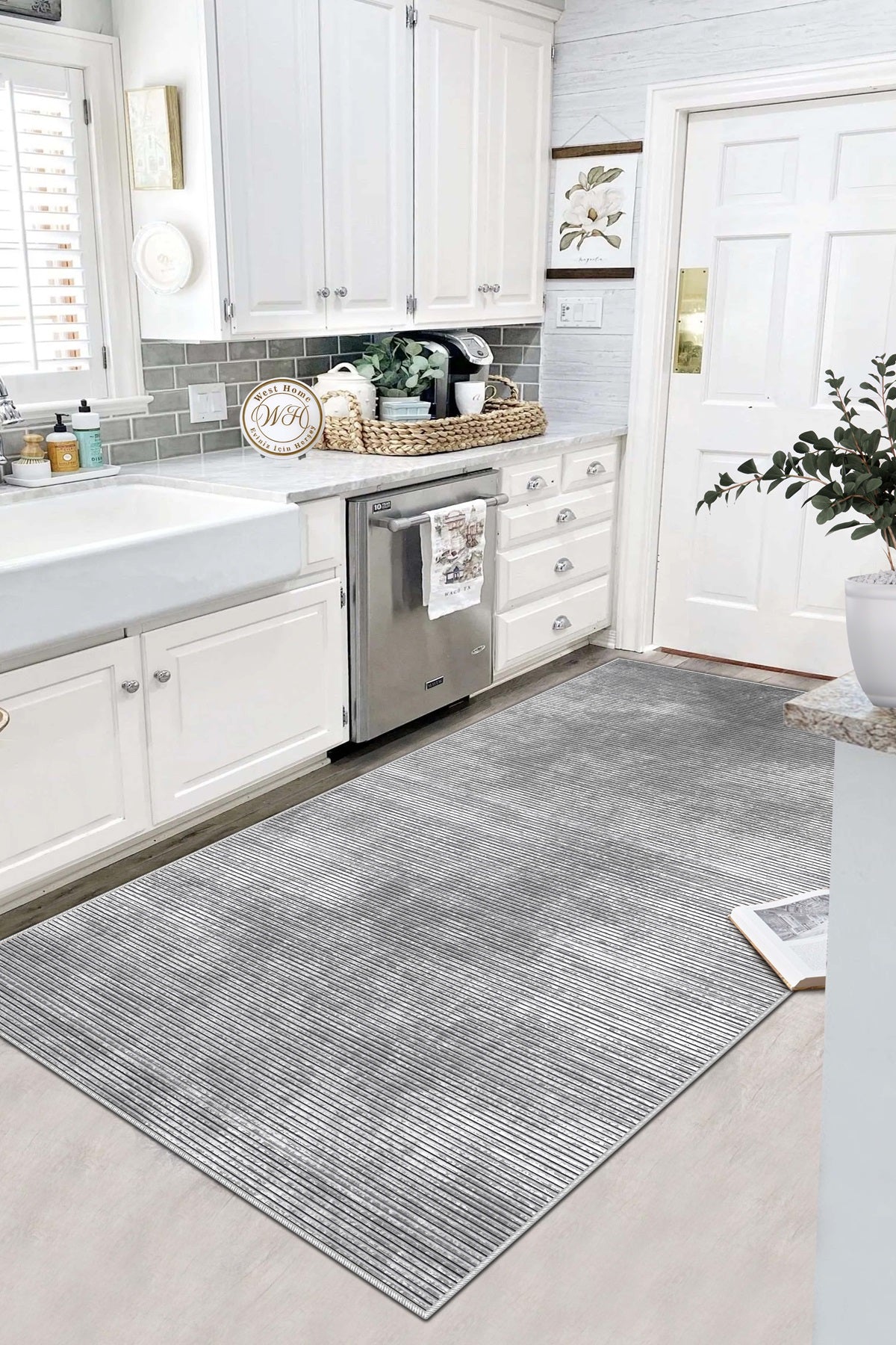 West Home Dijital Baskılı Yıkanabilir Kaymaz Taban Salon, Mutfak ve Yolluk Halısı-610 Grey