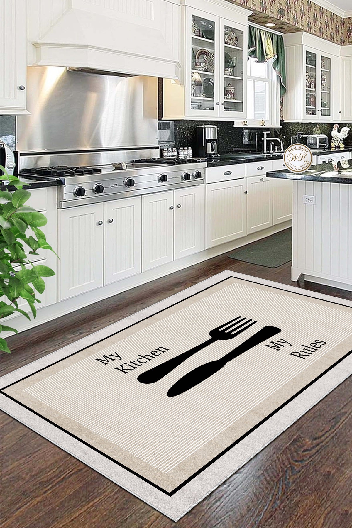 West Home Dijital Baskılı Yıkanabilir Kaymaz Taban Mutfak Halısı-611 Beige