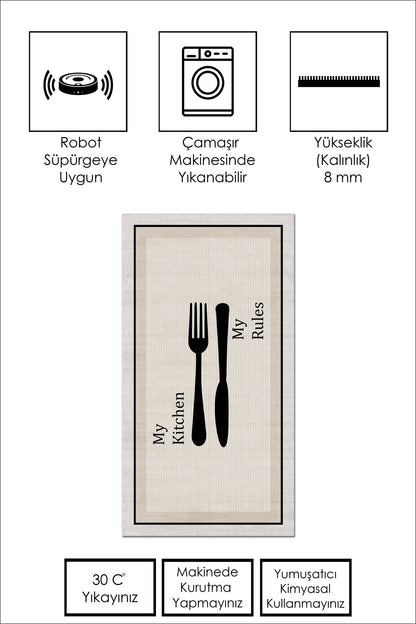 West Home Dijital Baskılı Yıkanabilir Kaymaz Taban Mutfak Halısı-611 Beige