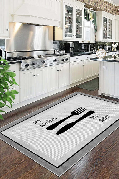 West Home Dijital Baskılı Yıkanabilir Kaymaz Taban Mutfak Halısı-611 Grey