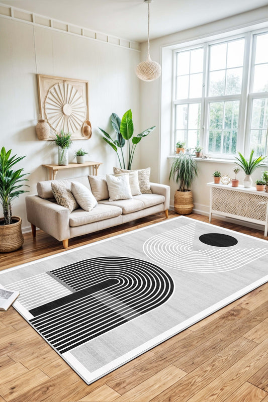 West Home Dijital Baskılı Yıkanabilir Kaymaz Taban Salon, Mutfak ve Yolluk Halısı-613 Grey
