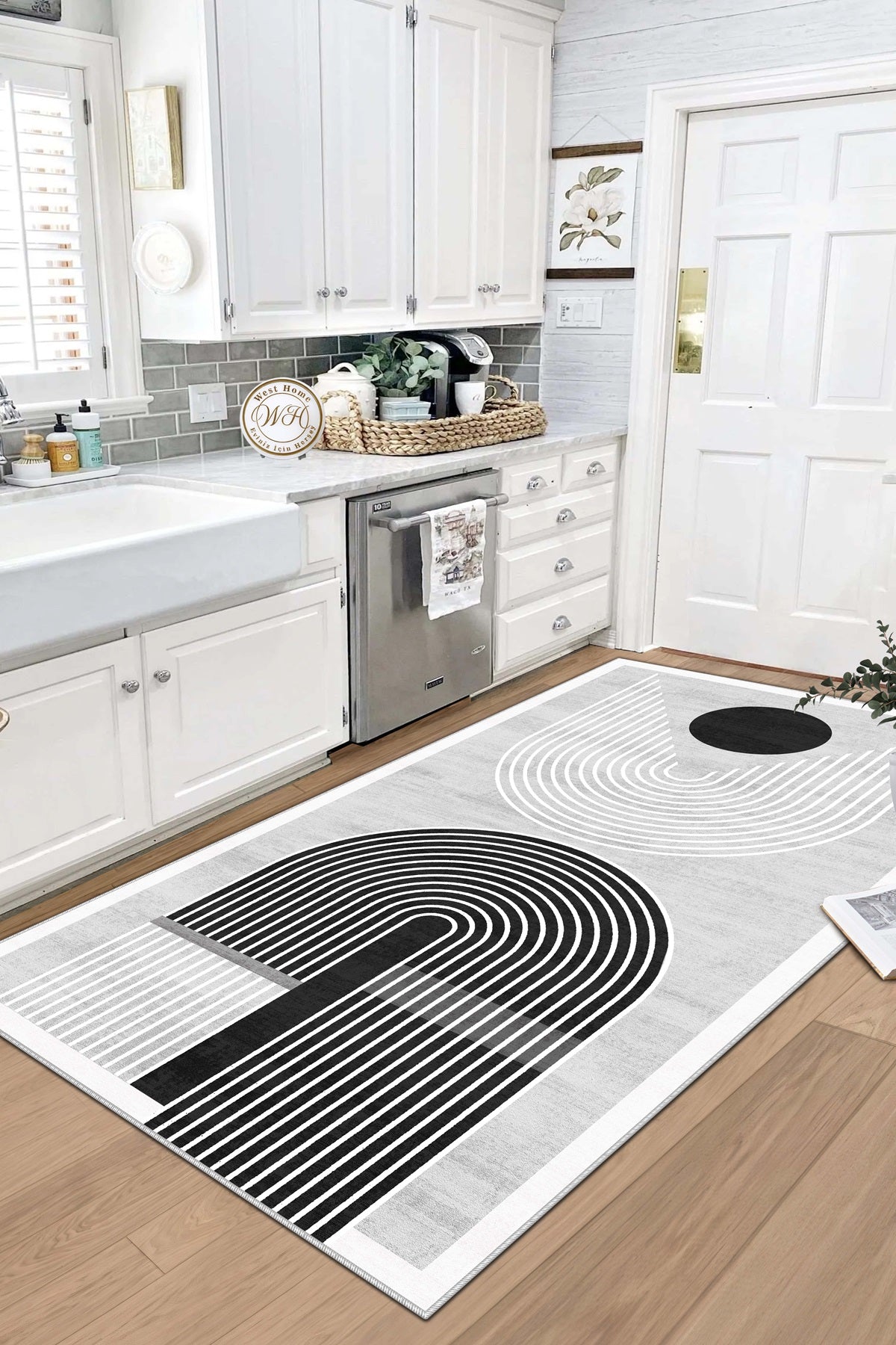 West Home Dijital Baskılı Yıkanabilir Kaymaz Taban Salon, Mutfak ve Yolluk Halısı-613 Grey