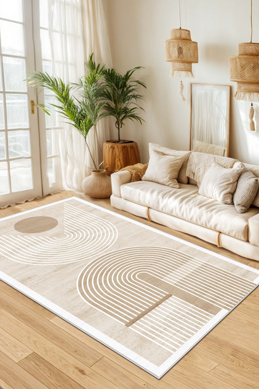 West Home Dijital Baskılı Yıkanabilir Kaymaz Taban Salon, Mutfak ve Yolluk Halısı-613 Beige