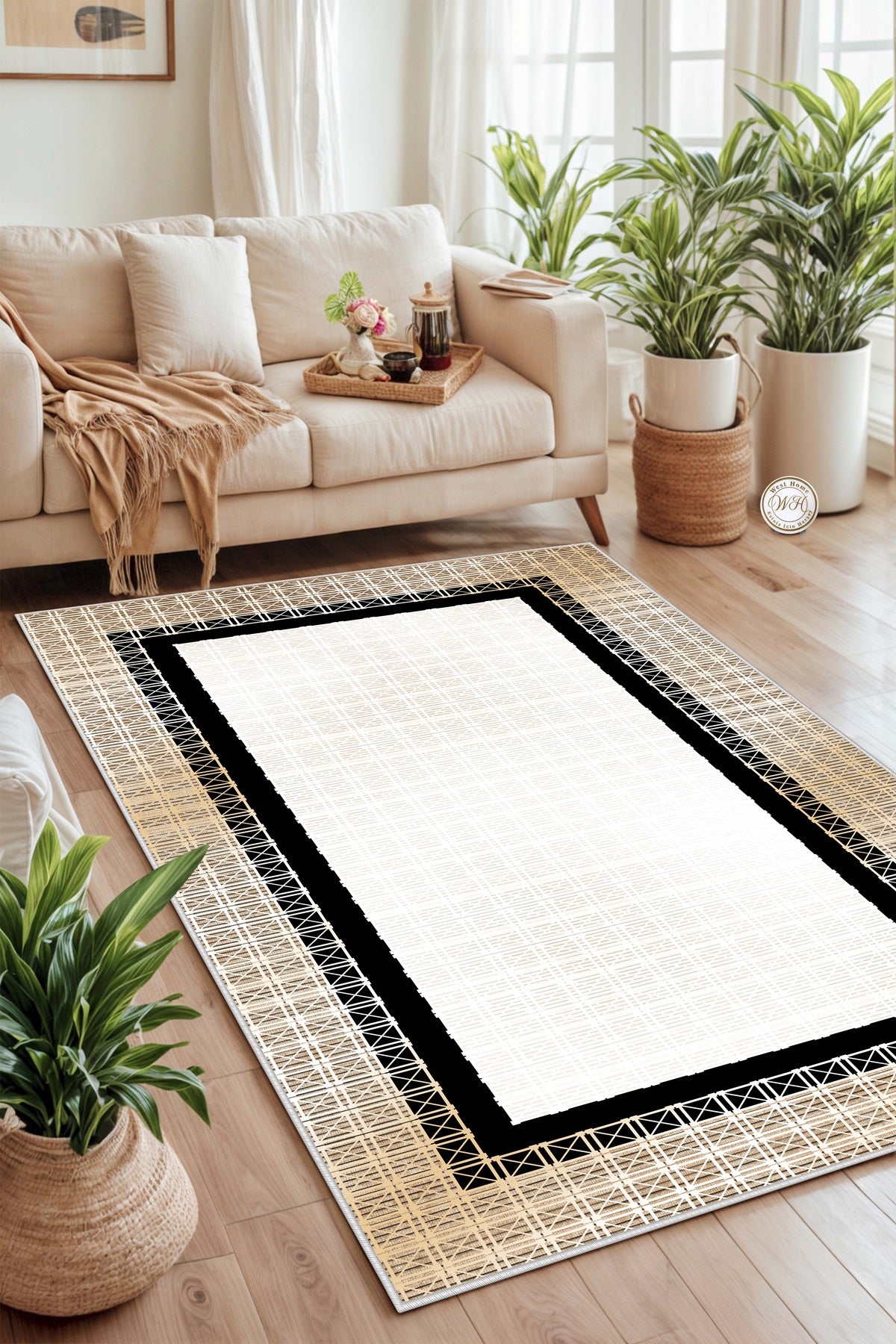 West Home Dijital Baskılı Yıkanabilir Kaymaz Taban Salon, Mutfak ve Yolluk Halısı-618 Beige