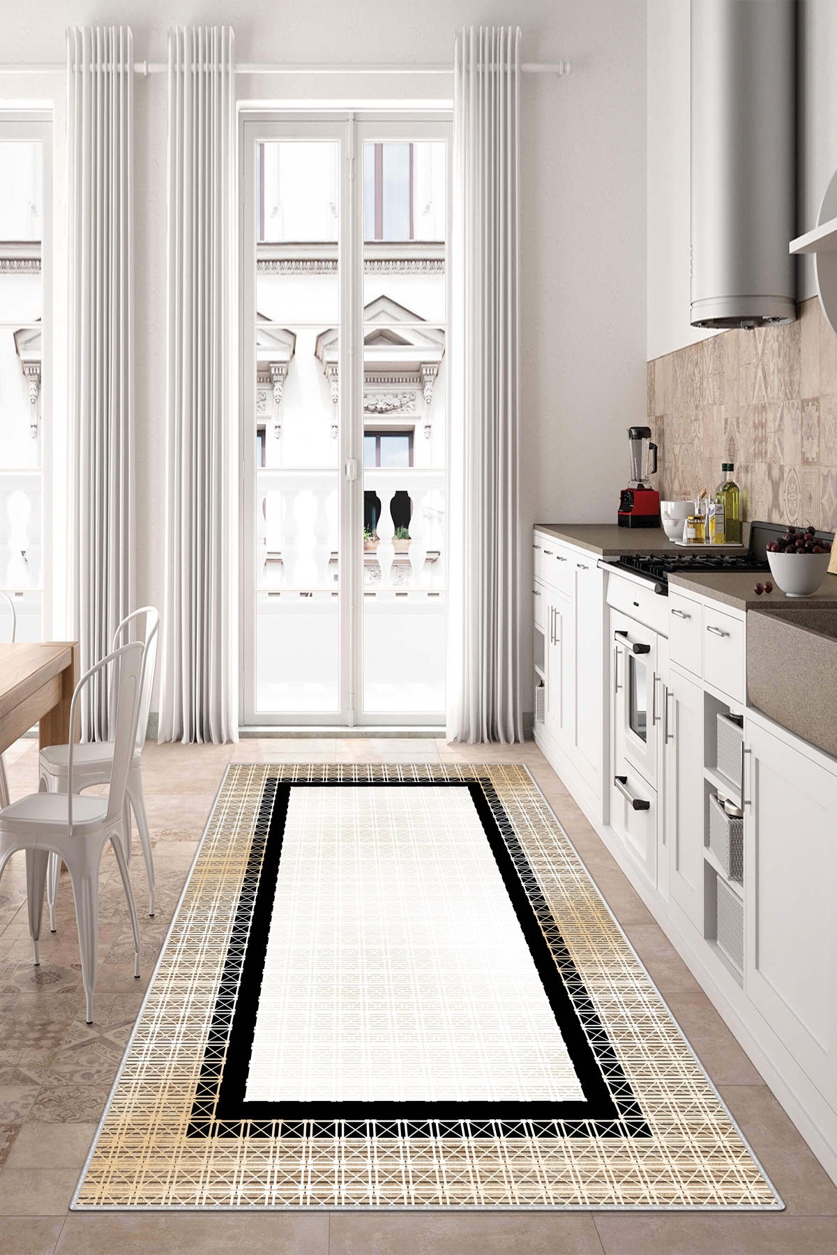 West Home Dijital Baskılı Yıkanabilir Kaymaz Taban Salon, Mutfak ve Yolluk Halısı-618 Beige