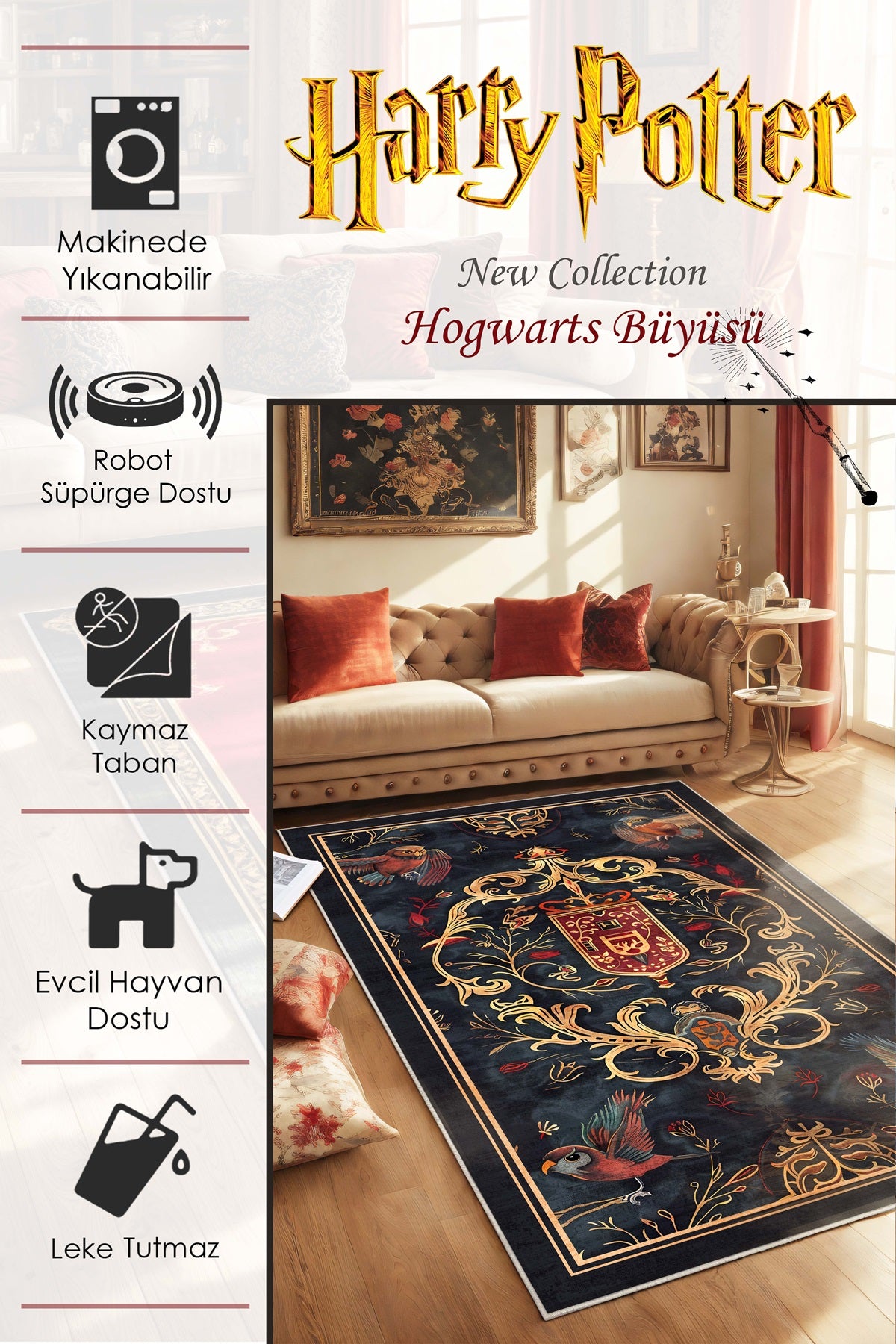 West Home Dijital Baskılı Yıkanabilir Kaymaz Taban Salon, Mutfak ve Yolluk Halısı-624 Anthratice