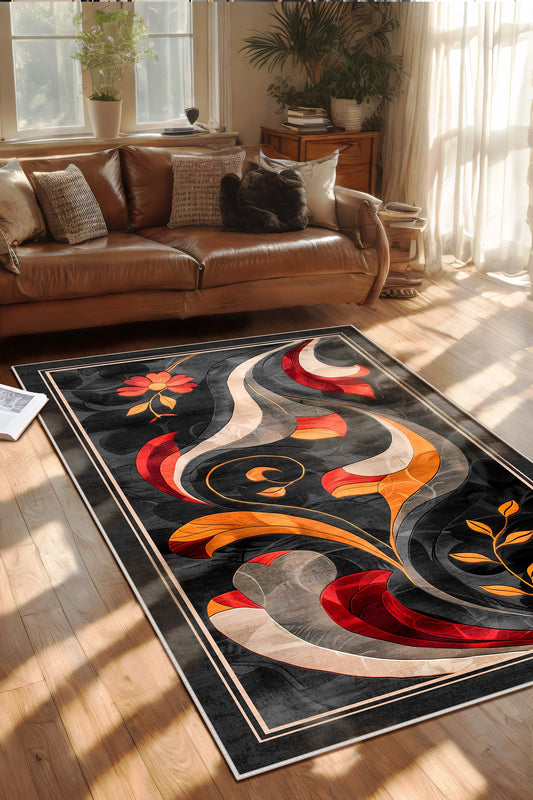 West Home Dijital Baskılı Yıkanabilir Kaymaz Taban Salon, Mutfak ve Yolluk Halısı-626 Anthratice