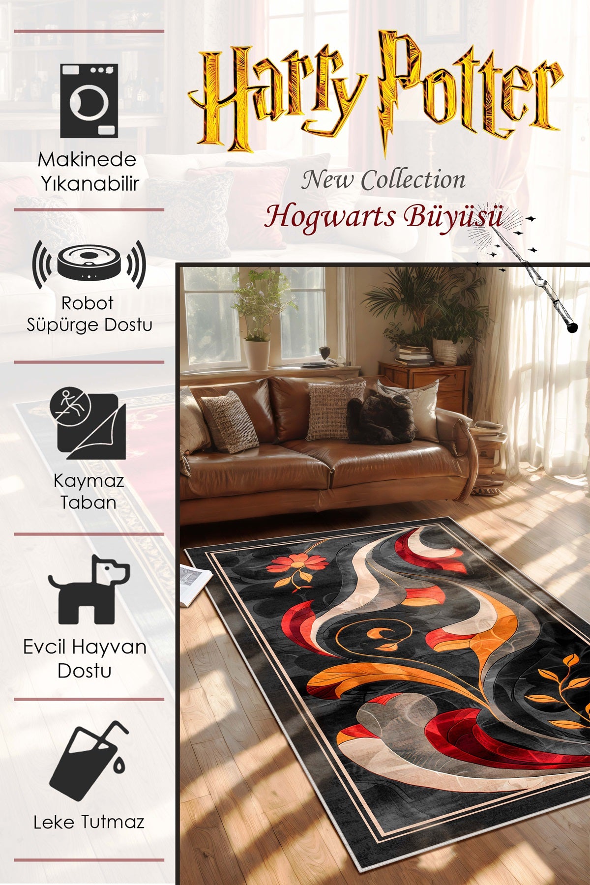 West Home Dijital Baskılı Yıkanabilir Kaymaz Taban Salon, Mutfak ve Yolluk Halısı-626 Anthratice