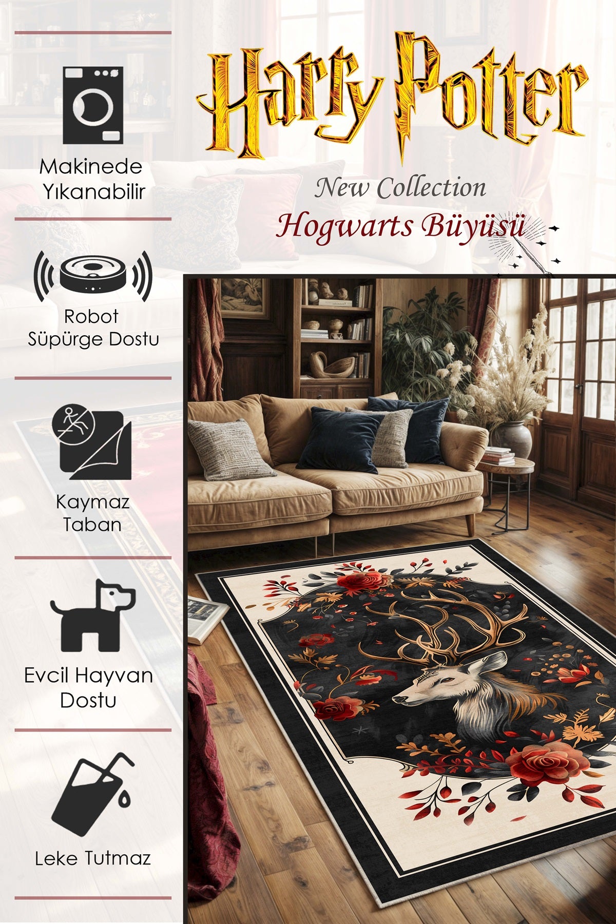 West Home Dijital Baskılı Yıkanabilir Kaymaz Taban Salon, Mutfak ve Yolluk Halısı-628 Anthratice