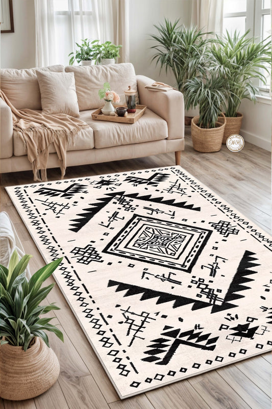 West Home Dijital Baskılı Yıkanabilir Kaymaz Taban Salon, Mutfak ve Yolluk Halısı-631 White