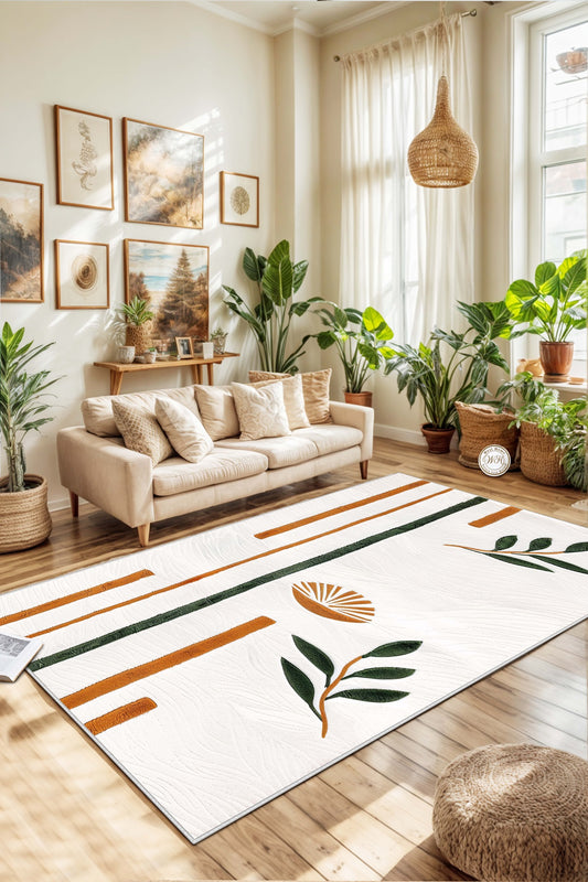 West Home Dijital Baskılı Yıkanabilir Kaymaz Taban Salon, Mutfak ve Yolluk Halısı-632 White