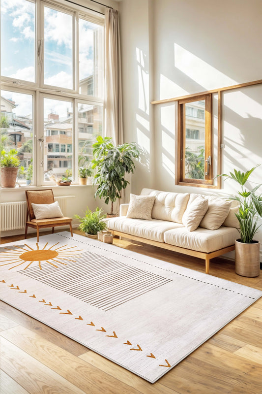 West Home Dijital Baskılı Yıkanabilir Kaymaz Taban Salon, Mutfak ve Yolluk Halısı-634 White