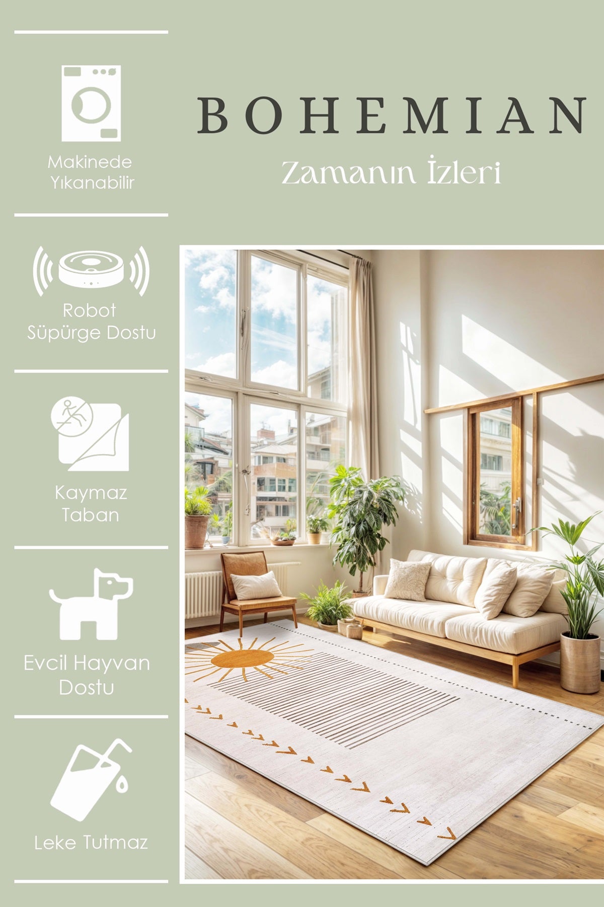 West Home Dijital Baskılı Yıkanabilir Kaymaz Taban Salon, Mutfak ve Yolluk Halısı-634 White