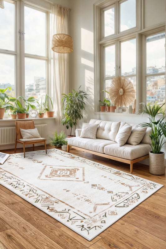 West Home Dijital Baskılı Yıkanabilir Kaymaz Taban Salon, Mutfak ve Yolluk Halısı-635 White