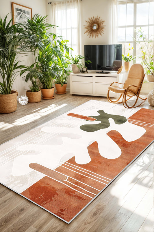 West Home Dijital Baskılı Yıkanabilir Kaymaz Taban Salon, Mutfak ve Yolluk Halısı-636 Orange