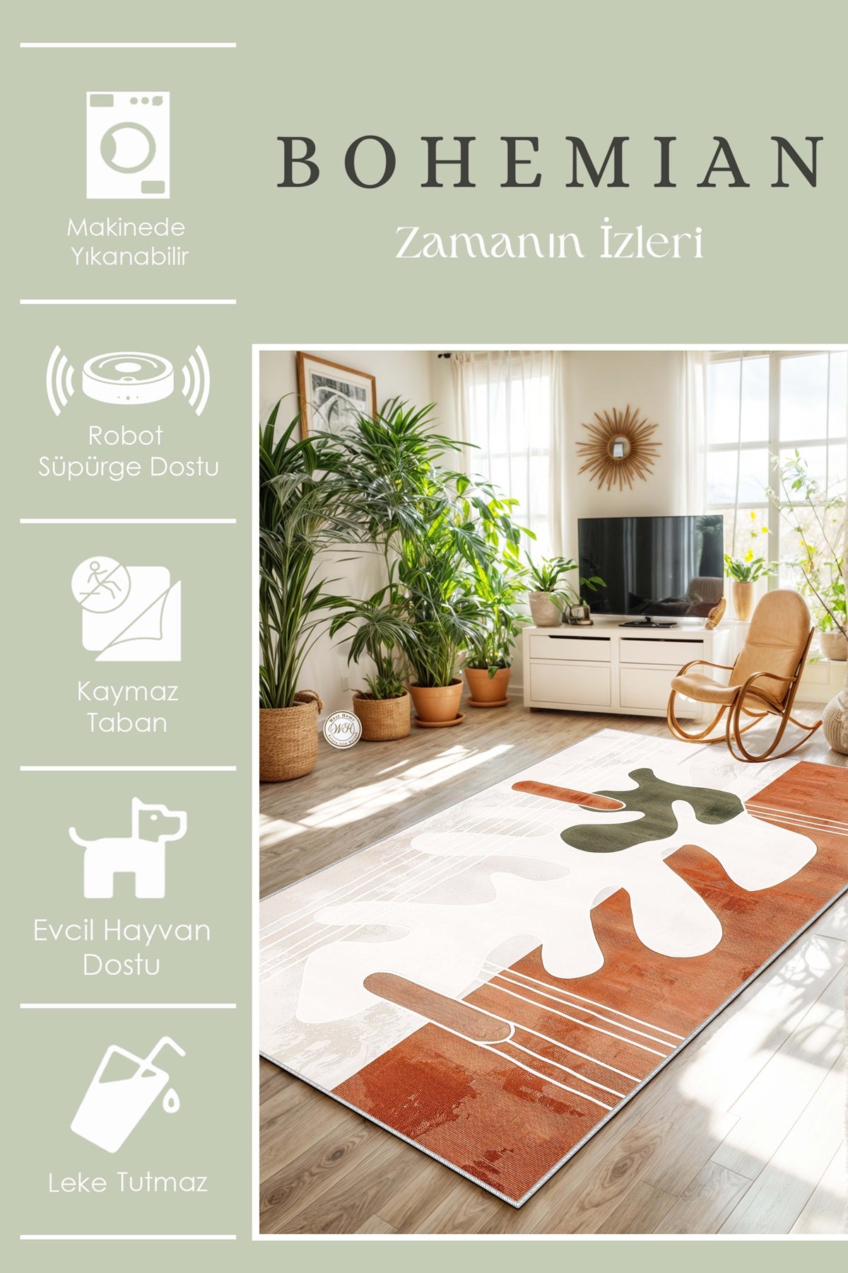 West Home Dijital Baskılı Yıkanabilir Kaymaz Taban Salon, Mutfak ve Yolluk Halısı-636 Orange