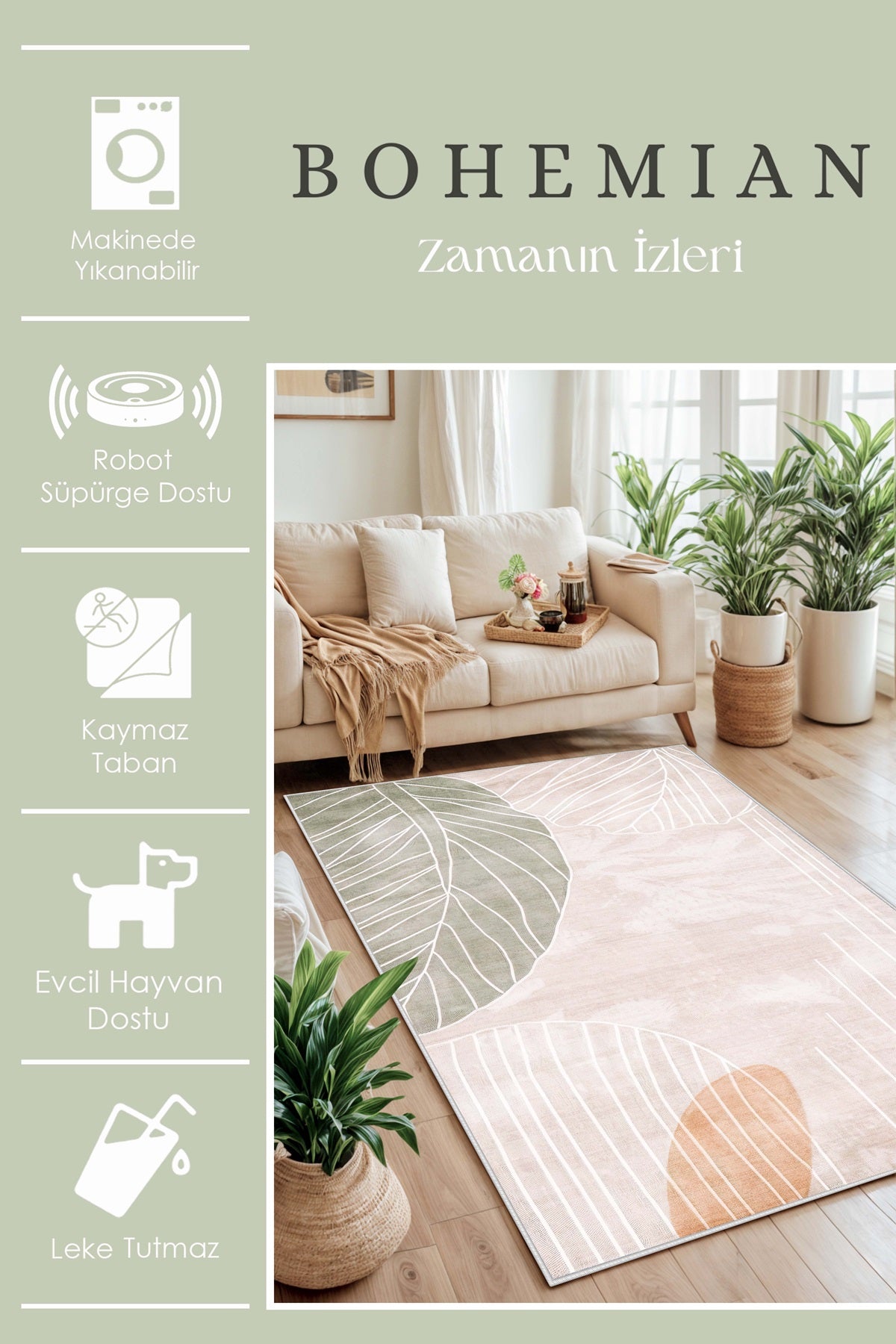 West Home Dijital Baskılı Yıkanabilir Kaymaz Taban Salon, Mutfak ve Yolluk Halısı-637 Beige