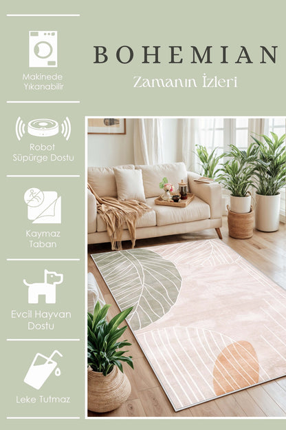 West Home Dijital Baskılı Yıkanabilir Kaymaz Taban Salon, Mutfak ve Yolluk Halısı-637 Beige