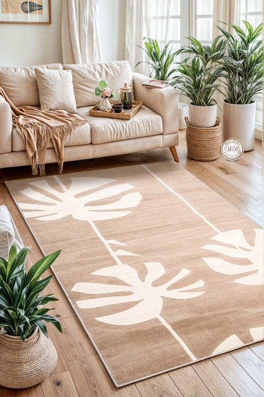 West Home Dijital Baskılı Yıkanabilir Kaymaz Taban Salon, Mutfak ve Yolluk Halısı-638 Beige