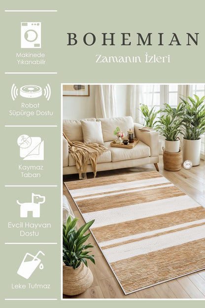 West Home Dijital Baskılı Yıkanabilir Kaymaz Taban Salon, Mutfak ve Yolluk Halısı-639 Beige